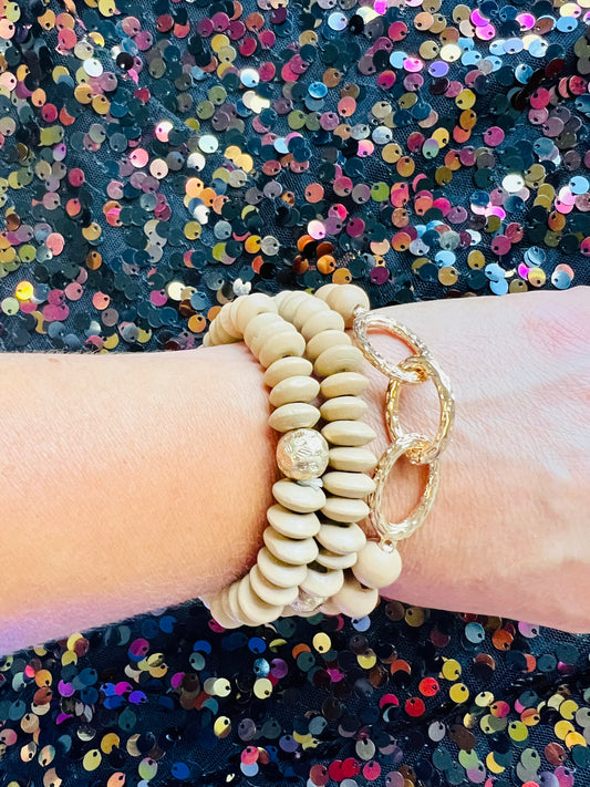 Khaki Beaded Bracelet Stack