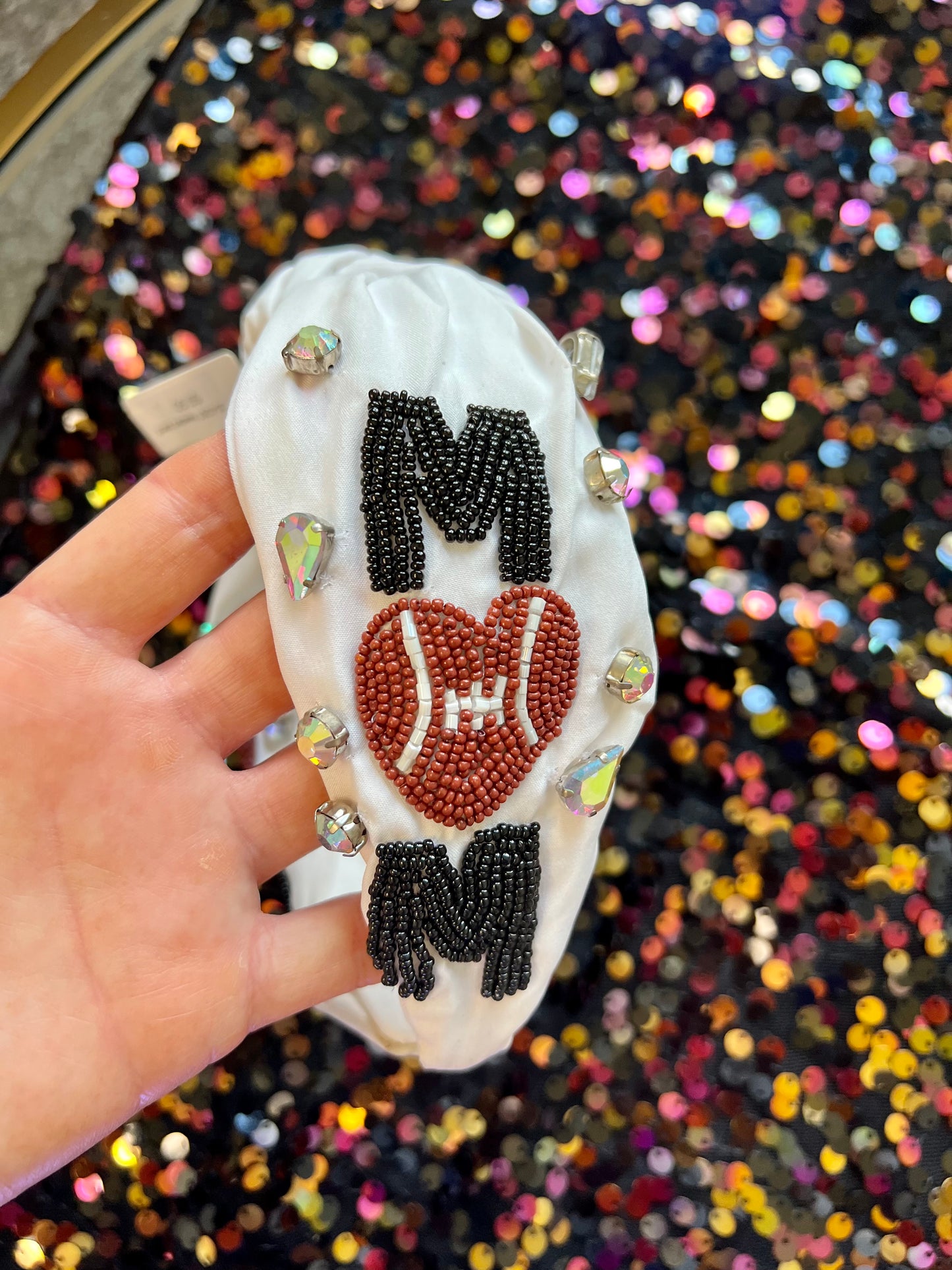 Mom Football Beaded Headband