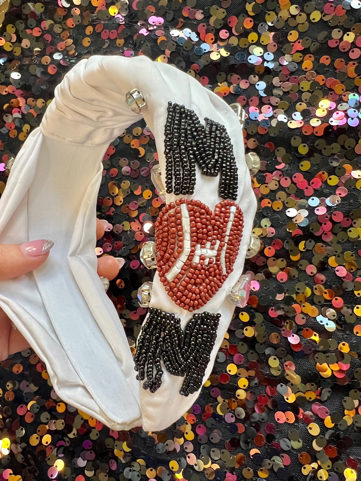 Mom Football Beaded Headband