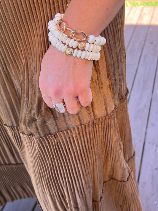 White Beaded Bracelet Stack