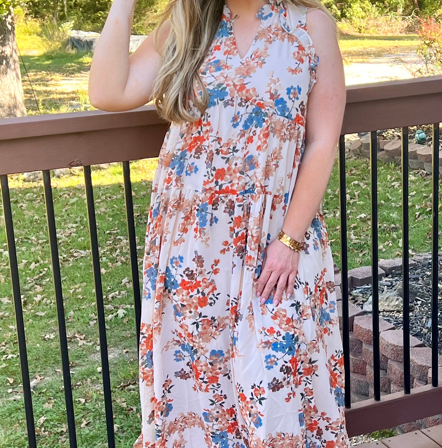 Autumn Floral Sleeveless Maxi Dress