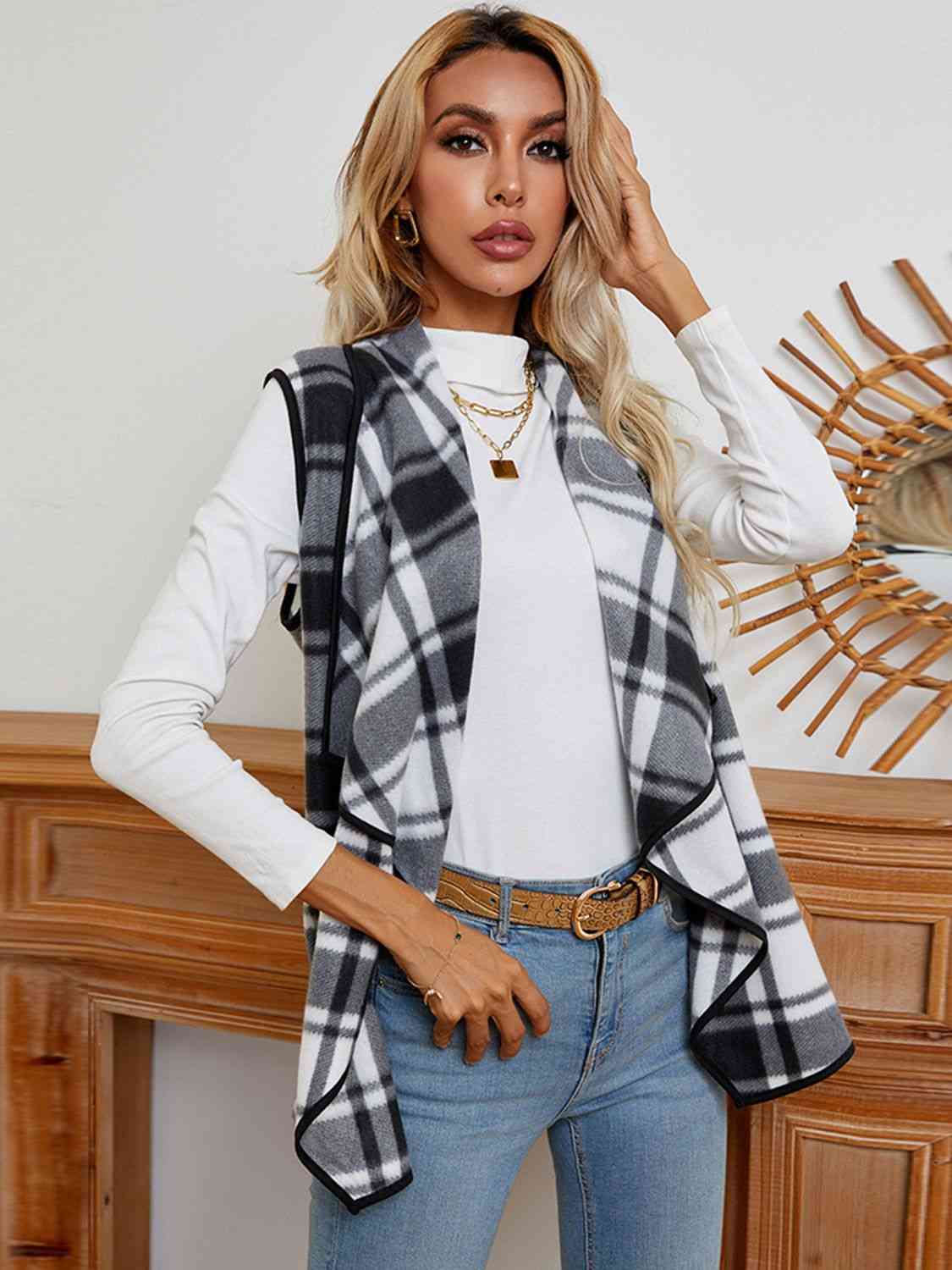 Penny Plaid Open Front Vest