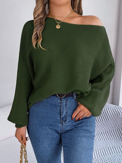 Evermore One-Shoulder Lantern Sleeve Sweater