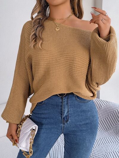 Evermore One-Shoulder Lantern Sleeve Sweater