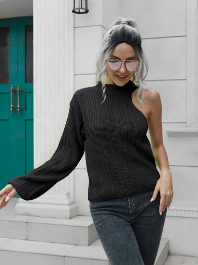 Calli Cable-Knit Neck Asymmetrical Sweater