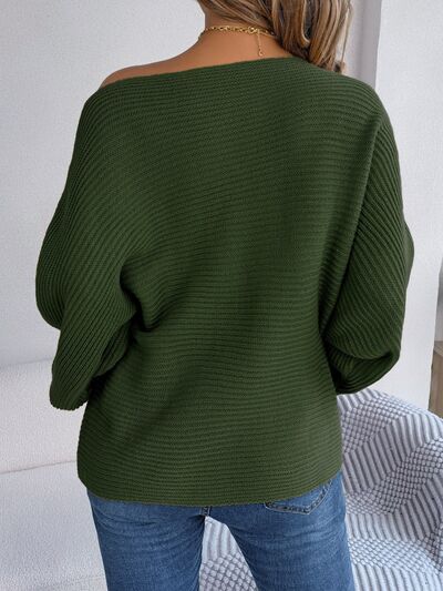 Evermore One-Shoulder Lantern Sleeve Sweater