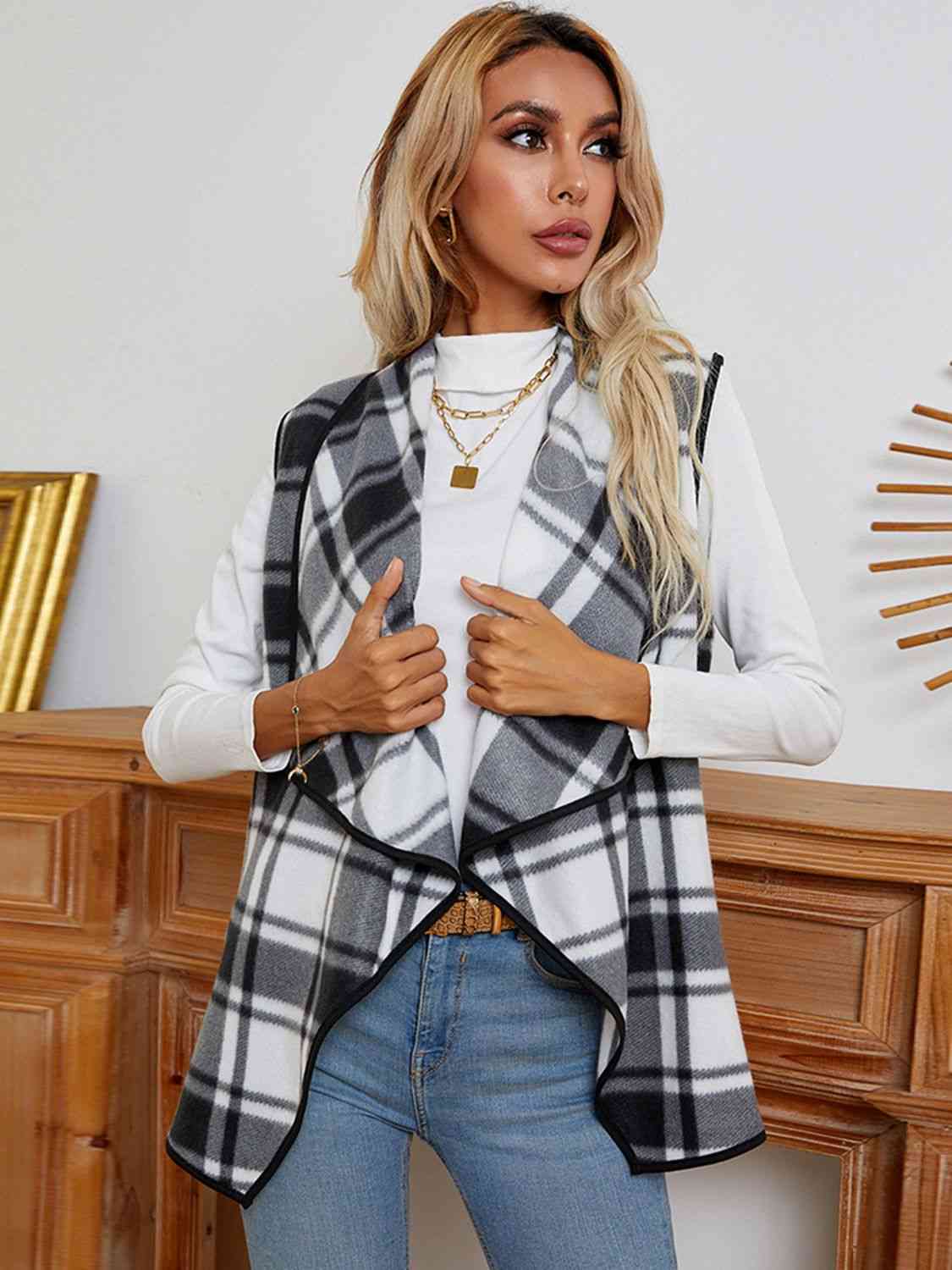 Penny Plaid Open Front Vest