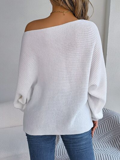 Evermore One-Shoulder Lantern Sleeve Sweater