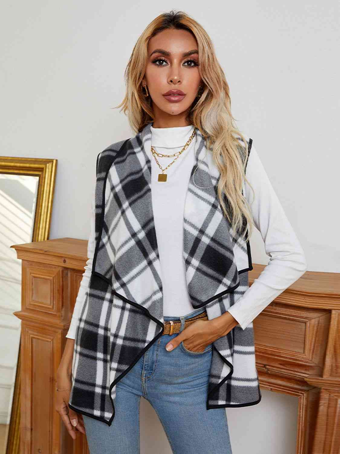 Penny Plaid Open Front Vest