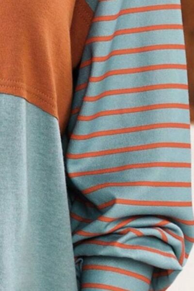 Round Neck Striped Long Sleeve Slit ShirtT-Shirt