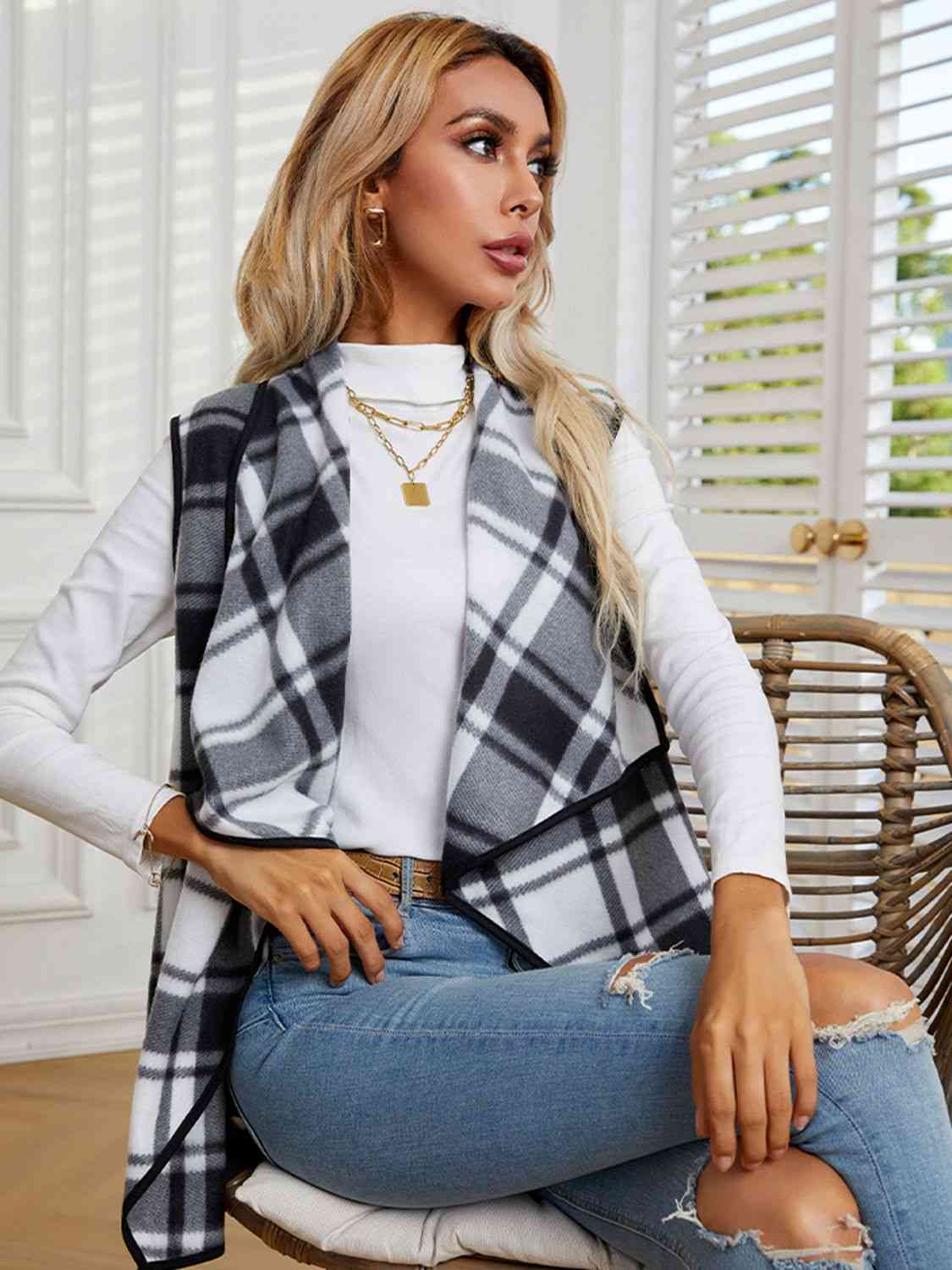 Penny Plaid Open Front Vest