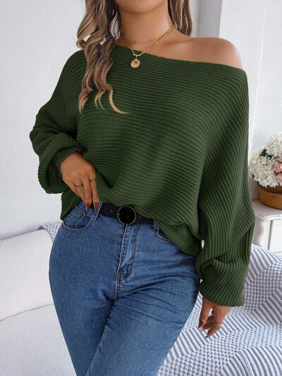 Evermore One-Shoulder Lantern Sleeve Sweater