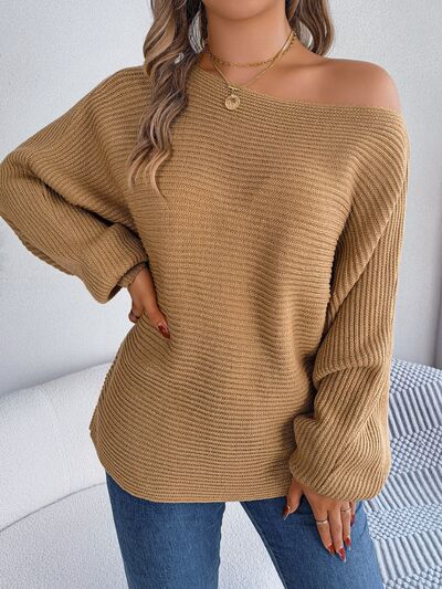 Evermore One-Shoulder Lantern Sleeve Sweater