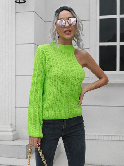 Calli Cable-Knit Neck Asymmetrical Sweater