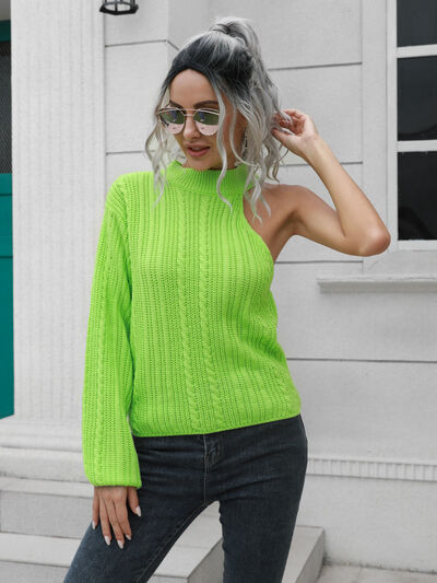 Calli Cable-Knit Neck Asymmetrical Sweater