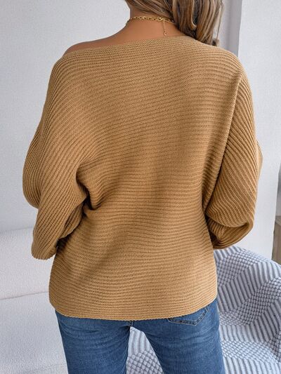 Evermore One-Shoulder Lantern Sleeve Sweater